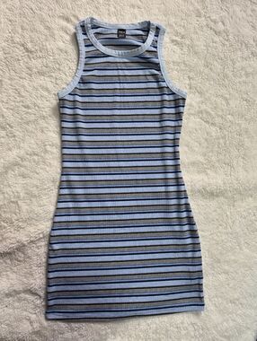 SHEIN petite XS Light Blue and Black Striped Ribbed Tank Mini Dress